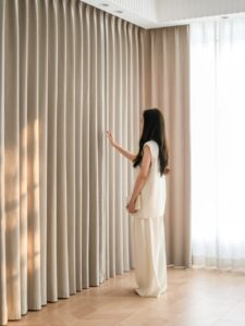 Sleek Grey Curtain Setup for Bedroom Windows