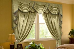 Golden Flowing Drapes for Bay Windows